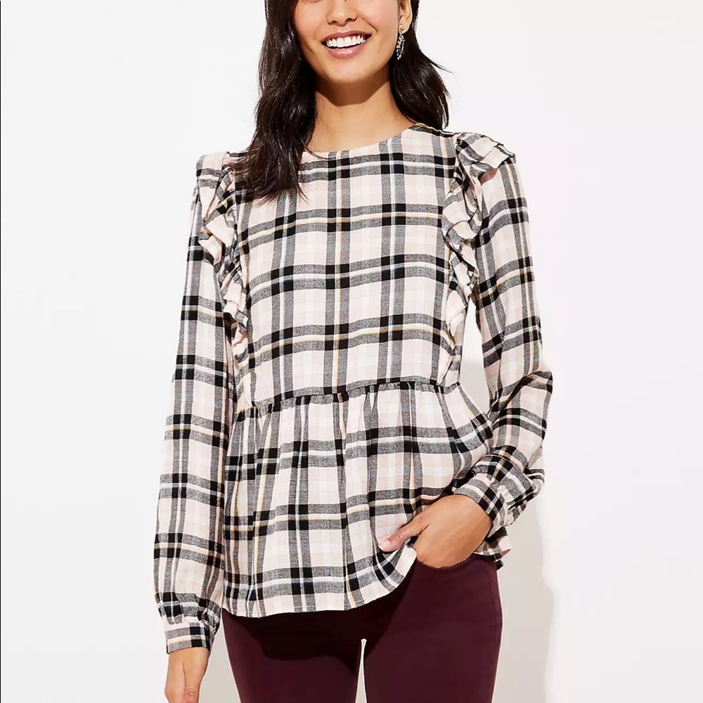 LOFT Plaid Ruffle Blouse